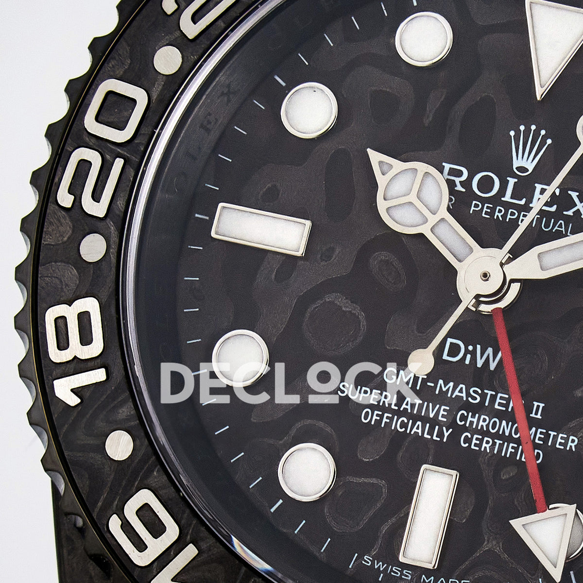 Rolex GMT-Master II Custom Carbon Black Black Strap DIWF SA3285 V2 replica - dial left