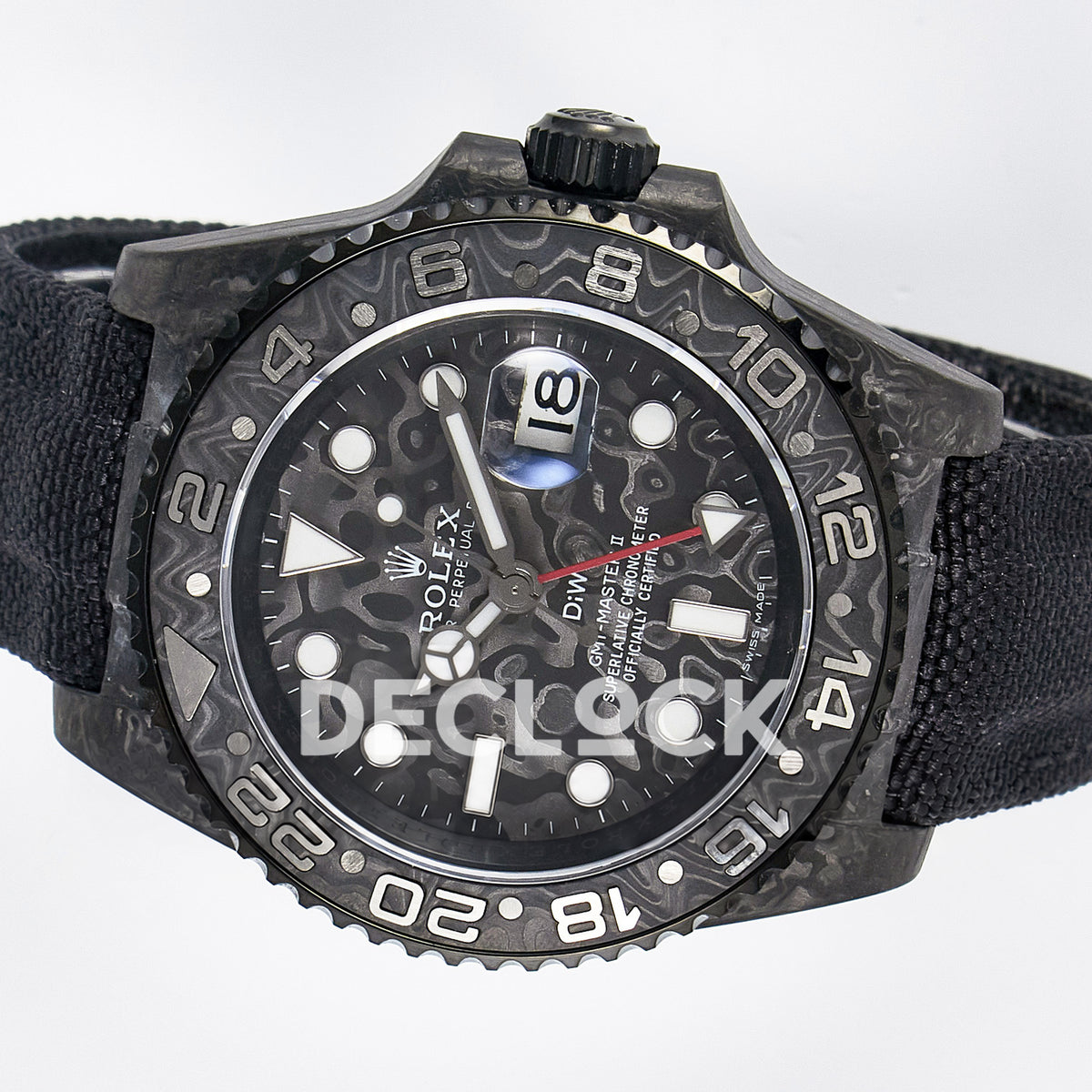 Rolex GMT-Master II Custom Carbon Black Black Strap DIWF SA3285 V2 replica - rotated dial