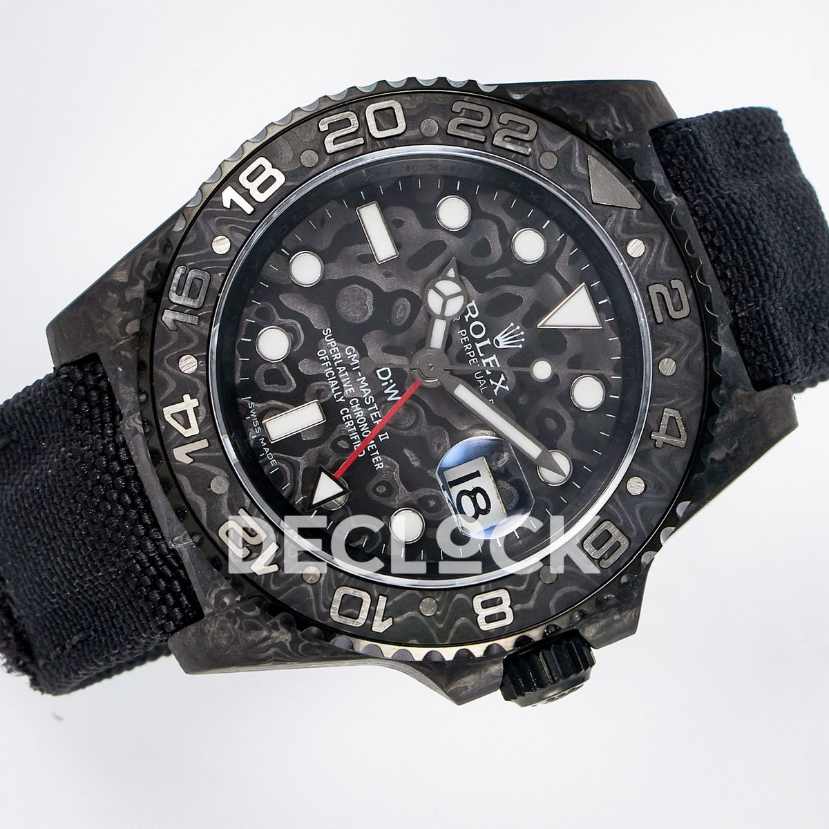 Rolex GMT-Master II Custom Carbon Black Black Strap DIWF SA3285 V2 replica - rotated front