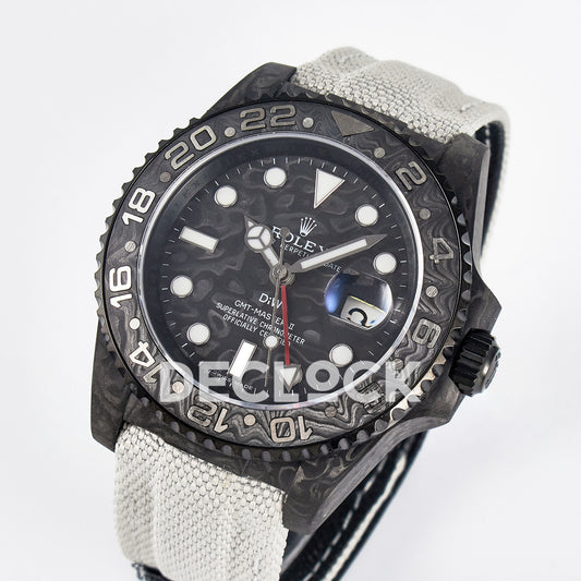 Rolex GMT-Master II Custom Carbon Black White Strap DIWF SA3285 V2 replica - angled front
