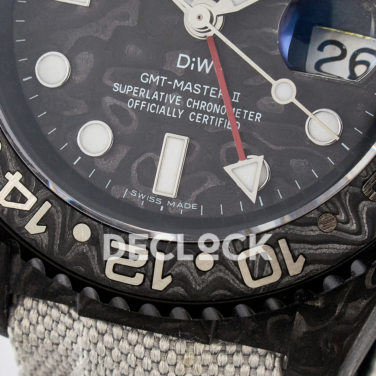 Rolex GMT-Master II Custom Carbon Black White Strap DIWF SA3285 V2 replica - bezel close up