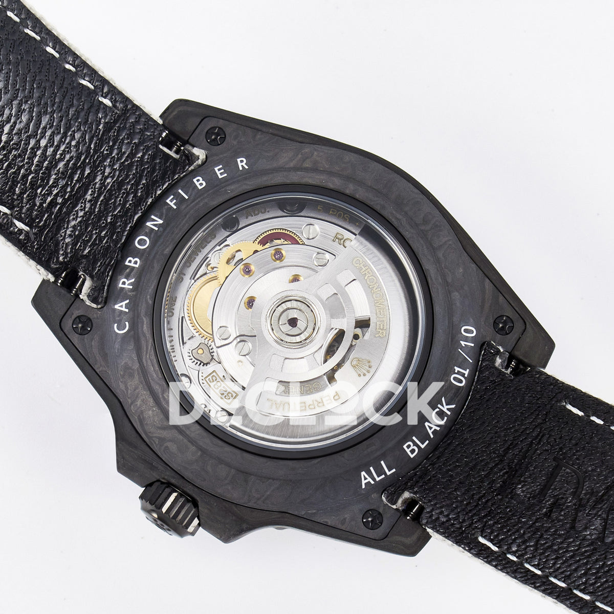 Rolex GMT-Master II Custom Carbon Black White Strap DIWF SA3285 V2 replica - caseback