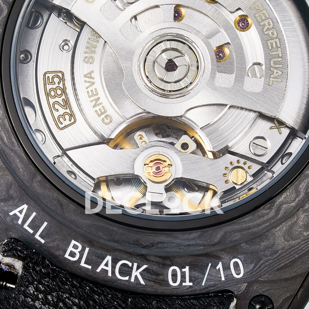 Rolex GMT-Master II Custom Carbon Black White Strap DIWF SA3285 V2 replica - caseback markings