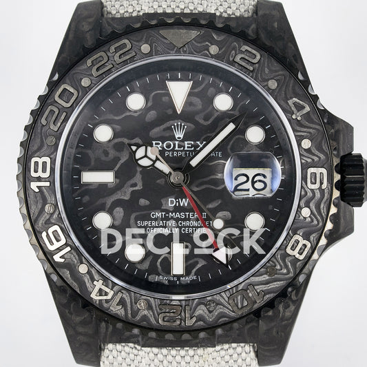 Rolex GMT-Master II Custom Carbon Black White Strap DIWF SA3285 V2 replica - dial close up