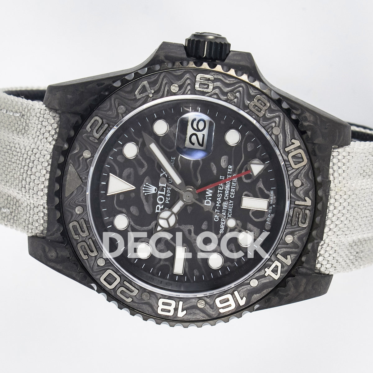 Rolex GMT-Master II Custom Carbon Black White Strap DIWF SA3285 V2 replica - rotated dial
