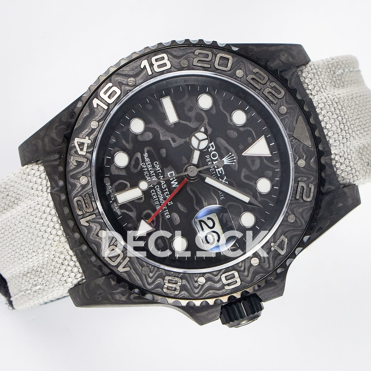 Rolex GMT-Master II Custom Carbon Black White Strap DIWF SA3285 V2 replica - rotated front