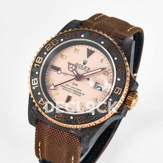 Rolex GMT-Master II Custom Carbon Champagne Brown Strap DIWF SA3285 V2 replica - angled front