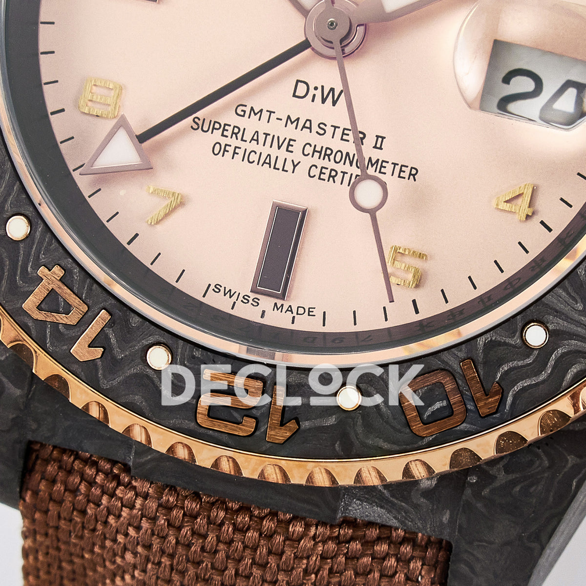 Rolex GMT-Master II Custom Carbon Champagne Brown Strap DIWF SA3285 V2 replica - bezel close up