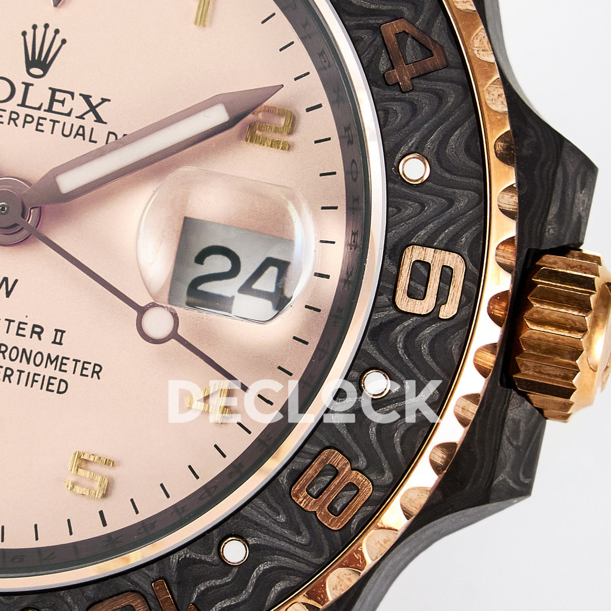 Rolex GMT-Master II Custom Carbon Champagne Brown Strap DIWF SA3285 V2 replica - date window
