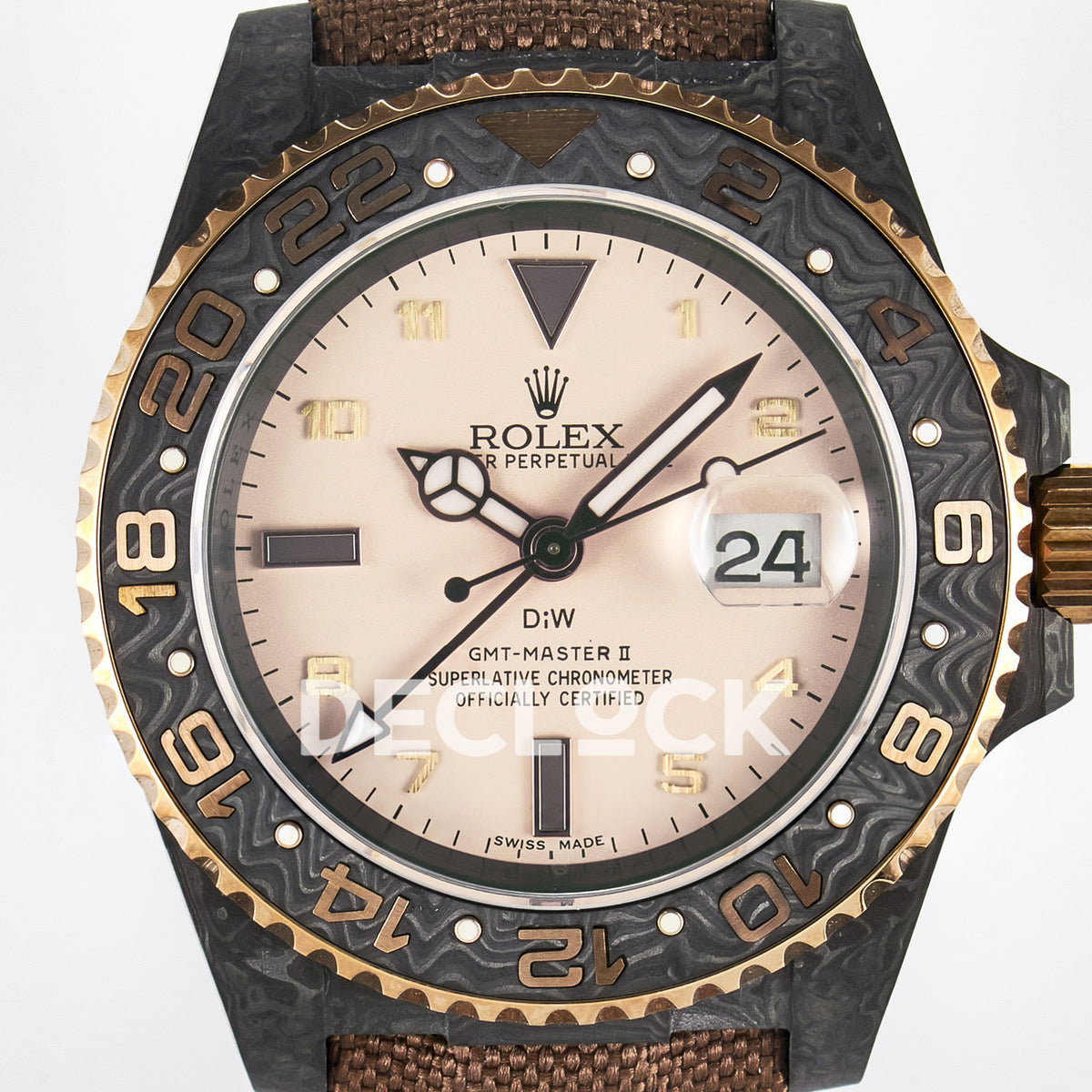 Rolex GMT-Master II Custom Carbon Champagne Brown Strap DIWF SA3285 V2 replica - dial close up