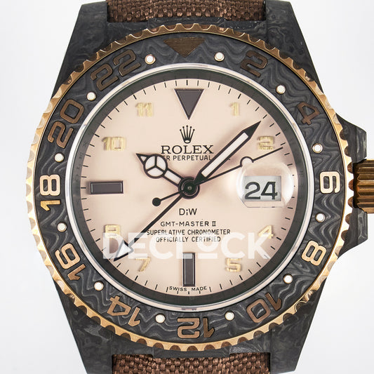 Rolex GMT-Master II Custom Carbon Champagne Brown Strap DIWF SA3285 V2 replica - dial close up