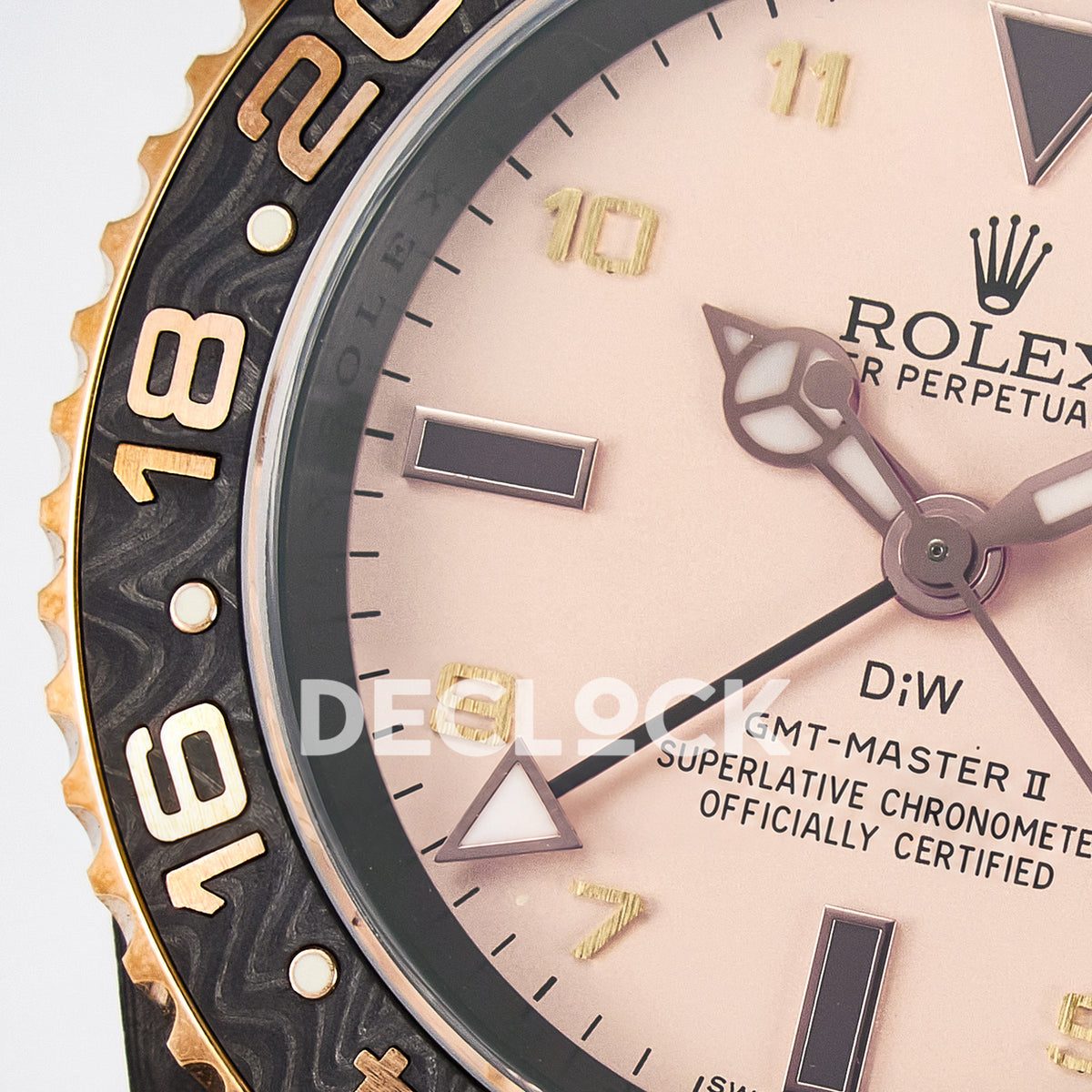 Rolex GMT-Master II Custom Carbon Champagne Brown Strap DIWF SA3285 V2 replica - dial left