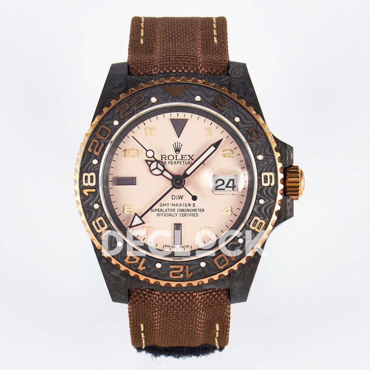 Rolex GMT-Master II Custom Carbon Champagne Brown Strap DIWF SA3285 V2 replica - front