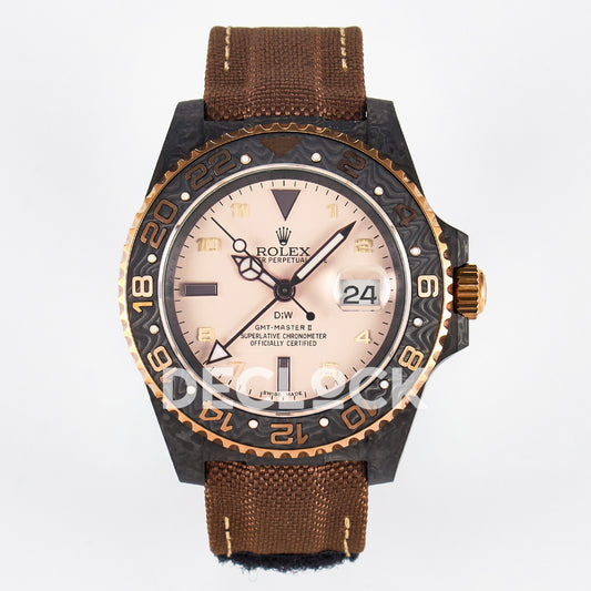 Rolex GMT-Master II Custom Carbon Champagne Brown Strap DIWF SA3285 V2 replica - front