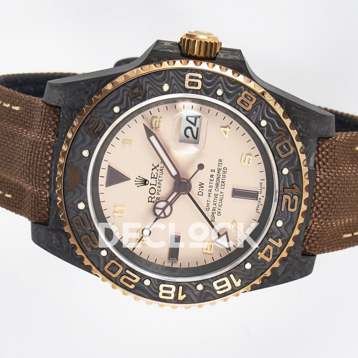 Rolex GMT-Master II Custom Carbon Champagne Brown Strap DIWF SA3285 V2 replica - rotated dial