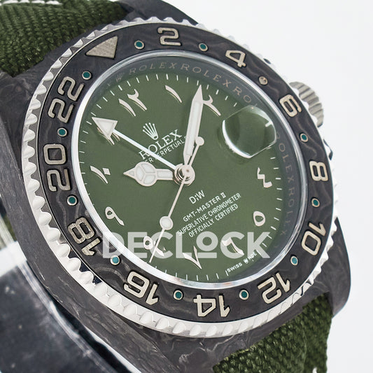 Rolex GMT-Master II Custom Carbon Green Arabic Green Strap DIWF SA3186 replica - angled right