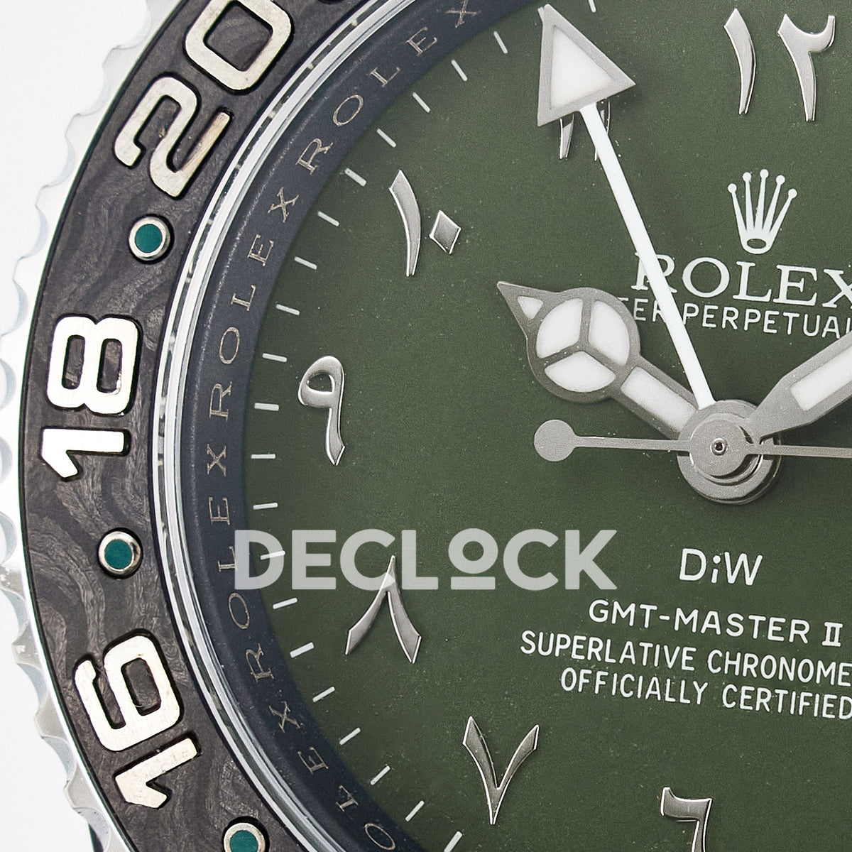 Rolex GMT-Master II Custom Carbon Green Arabic Green Strap DIWF SA3186 replica - dial left