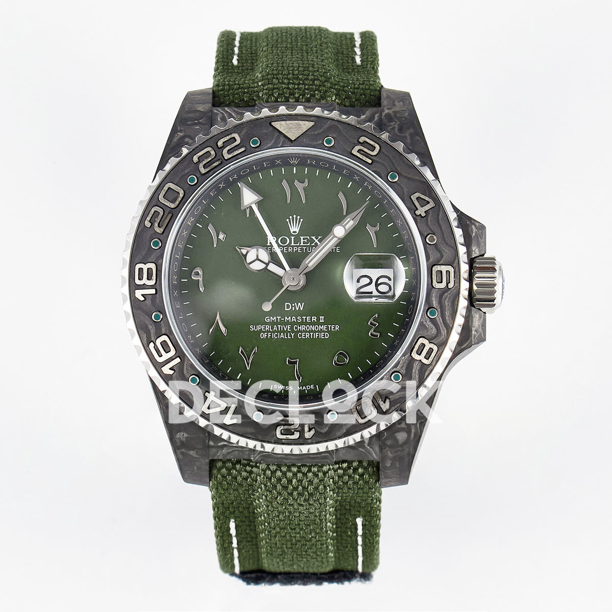 Rolex GMT-Master II Custom Carbon Green Arabic Green Strap DIWF SA3186 replica - front