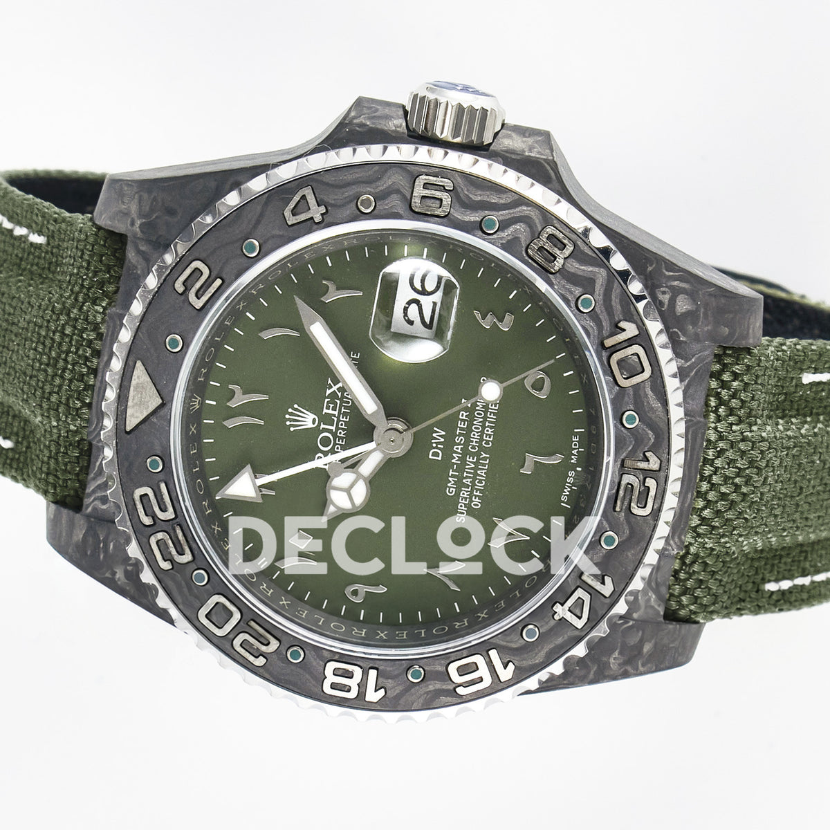 Rolex GMT-Master II Custom Carbon Green Arabic Green Strap DIWF SA3186 replica - rotated dial