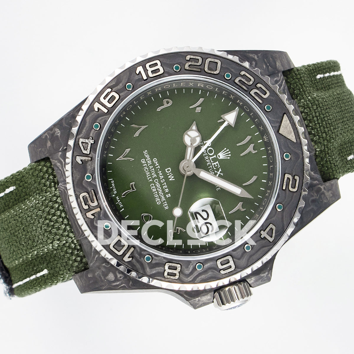 Rolex GMT-Master II Custom Carbon Green Arabic Green Strap DIWF SA3186 replica - rotated front