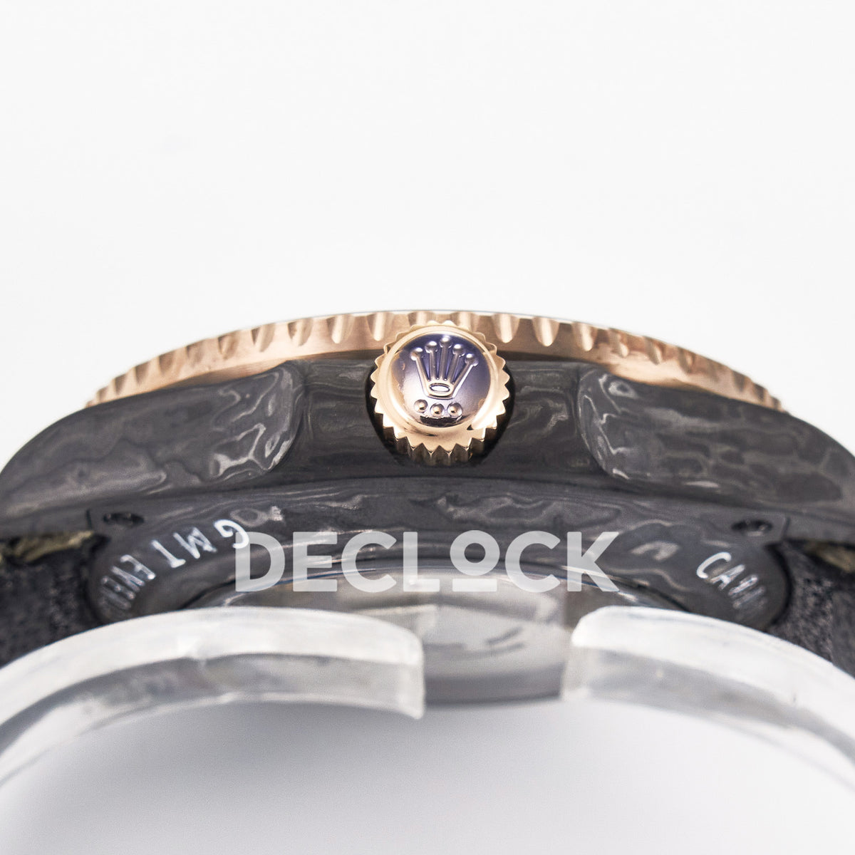Rolex GMT-Master II Custom Carbon Rose Gold Beige Strap DIWF SA3186 replica - crown side