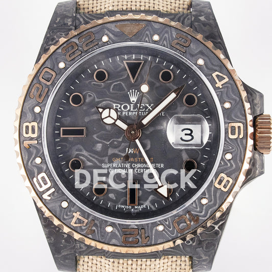 Rolex GMT-Master II Custom Carbon Rose Gold Beige Strap DIWF SA3186 replica - dial close up