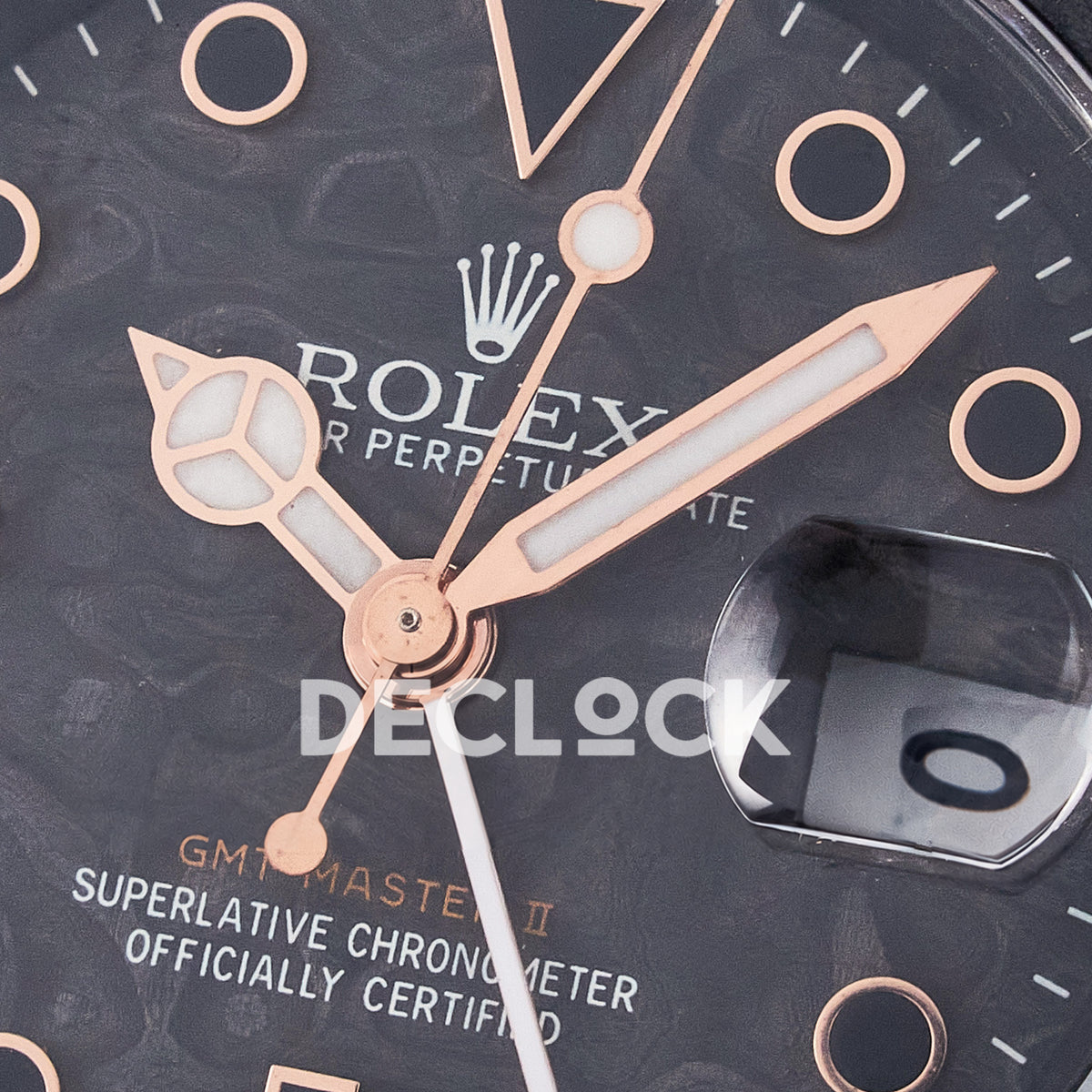 Rolex GMT-Master II Custom Carbon Rose Gold Beige Strap DIWF SA3186 replica - dial logo