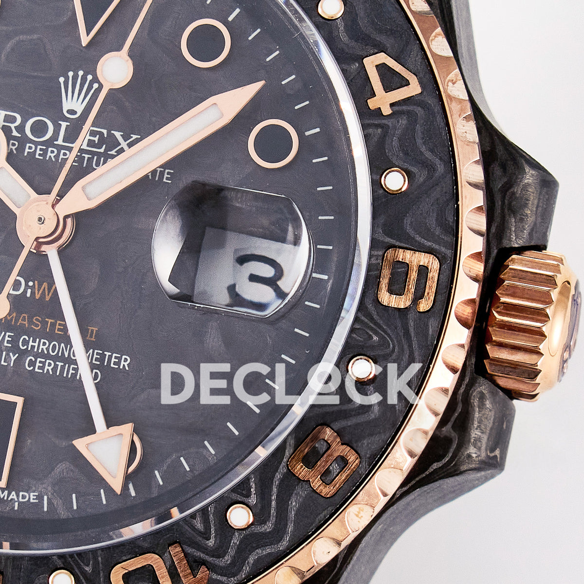 Rolex GMT-Master II Custom Carbon Rose Gold Beige Strap DIWF SA3186 replica - dial right