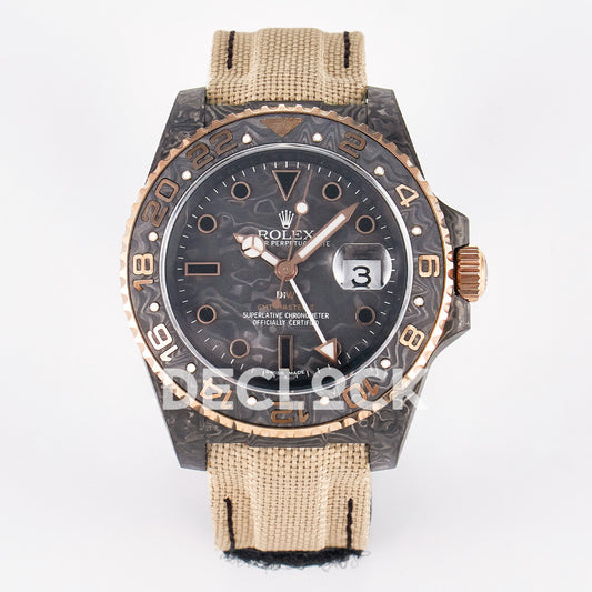 Rolex GMT-Master II Custom Carbon Rose Gold Beige Strap DIWF SA3186 replica - front