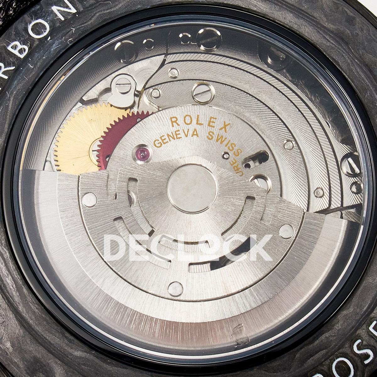 Rolex GMT-Master II Custom Carbon Rose Gold Beige Strap DIWF SA3186 replica - movement angled