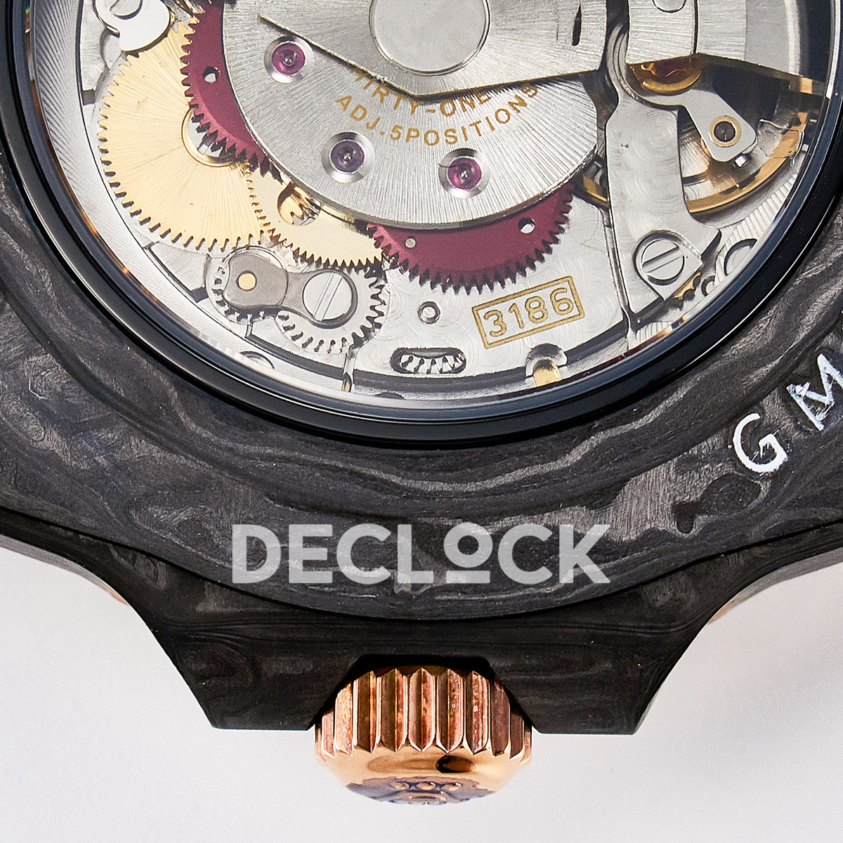 Rolex GMT-Master II Custom Carbon Rose Gold Beige Strap DIWF SA3186 replica - movement detail