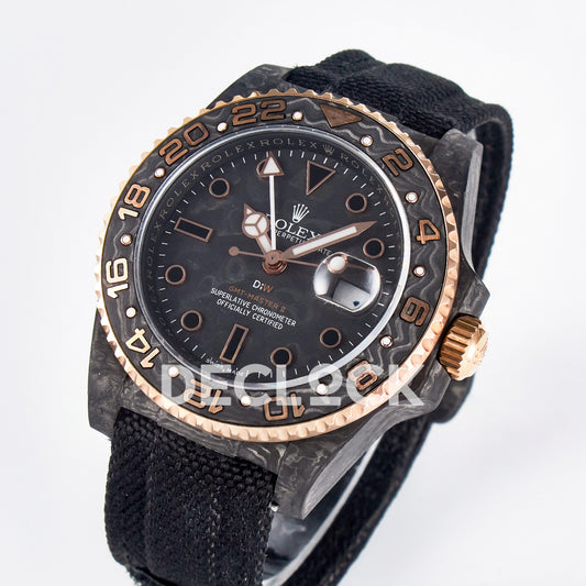 Rolex GMT-Master II Custom Carbon Rose Gold DIWF SA3186 replica - angled front
