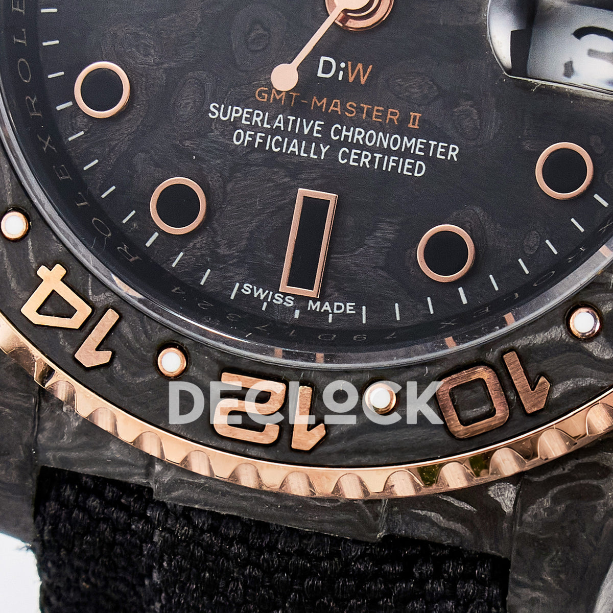 Rolex GMT-Master II Custom Carbon Rose Gold DIWF SA3186 replica - bezel close up
