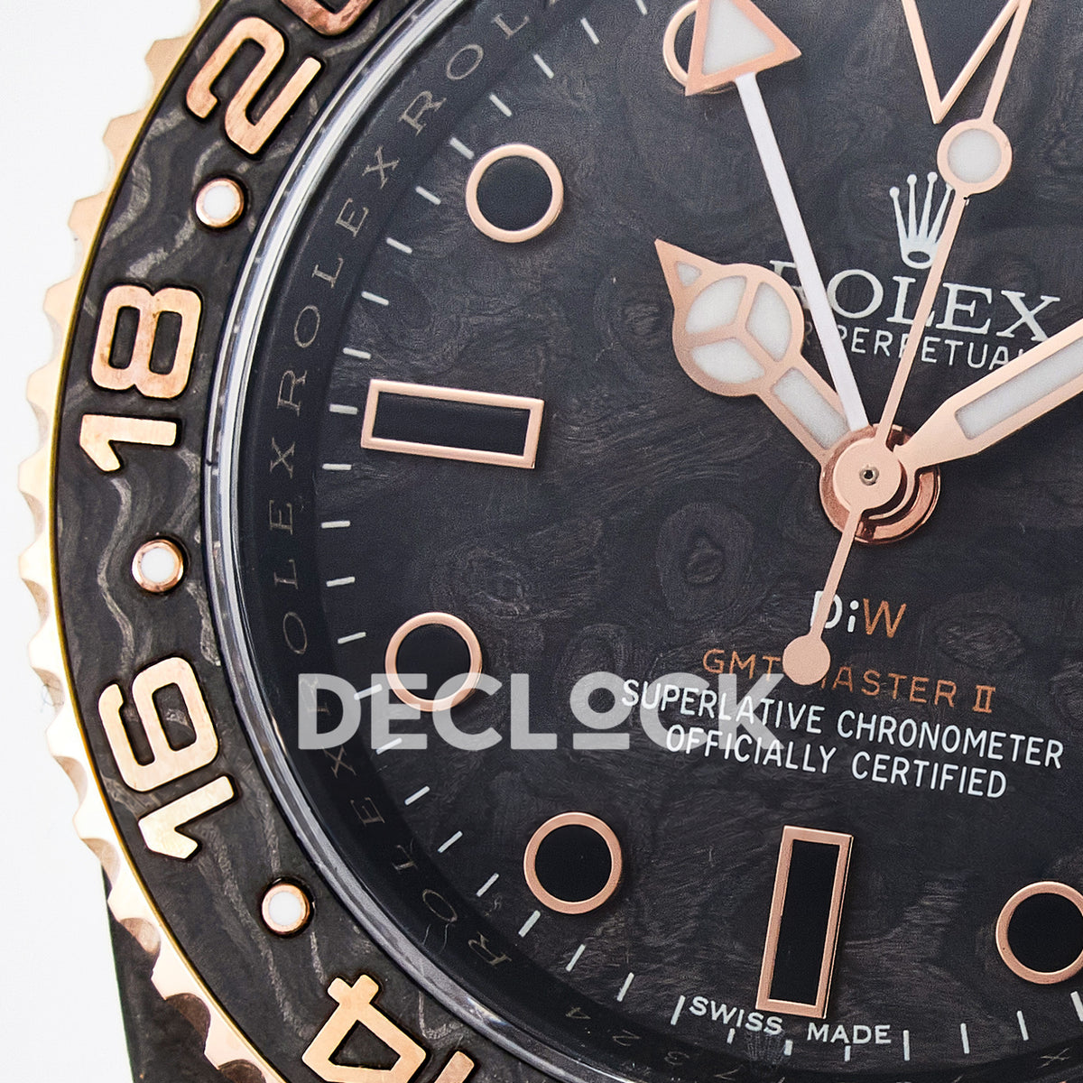 Rolex GMT-Master II Custom Carbon Rose Gold DIWF SA3186 replica - dial left