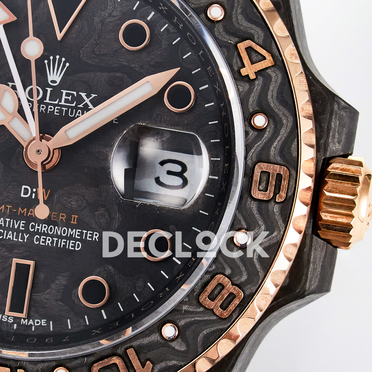 Rolex GMT-Master II Custom Carbon Rose Gold DIWF SA3186 replica - dial right