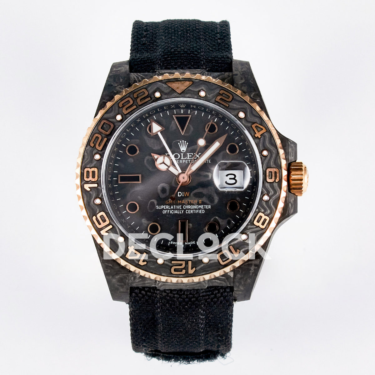 Rolex GMT-Master II Custom Carbon Rose Gold DIWF SA3186 replica - front