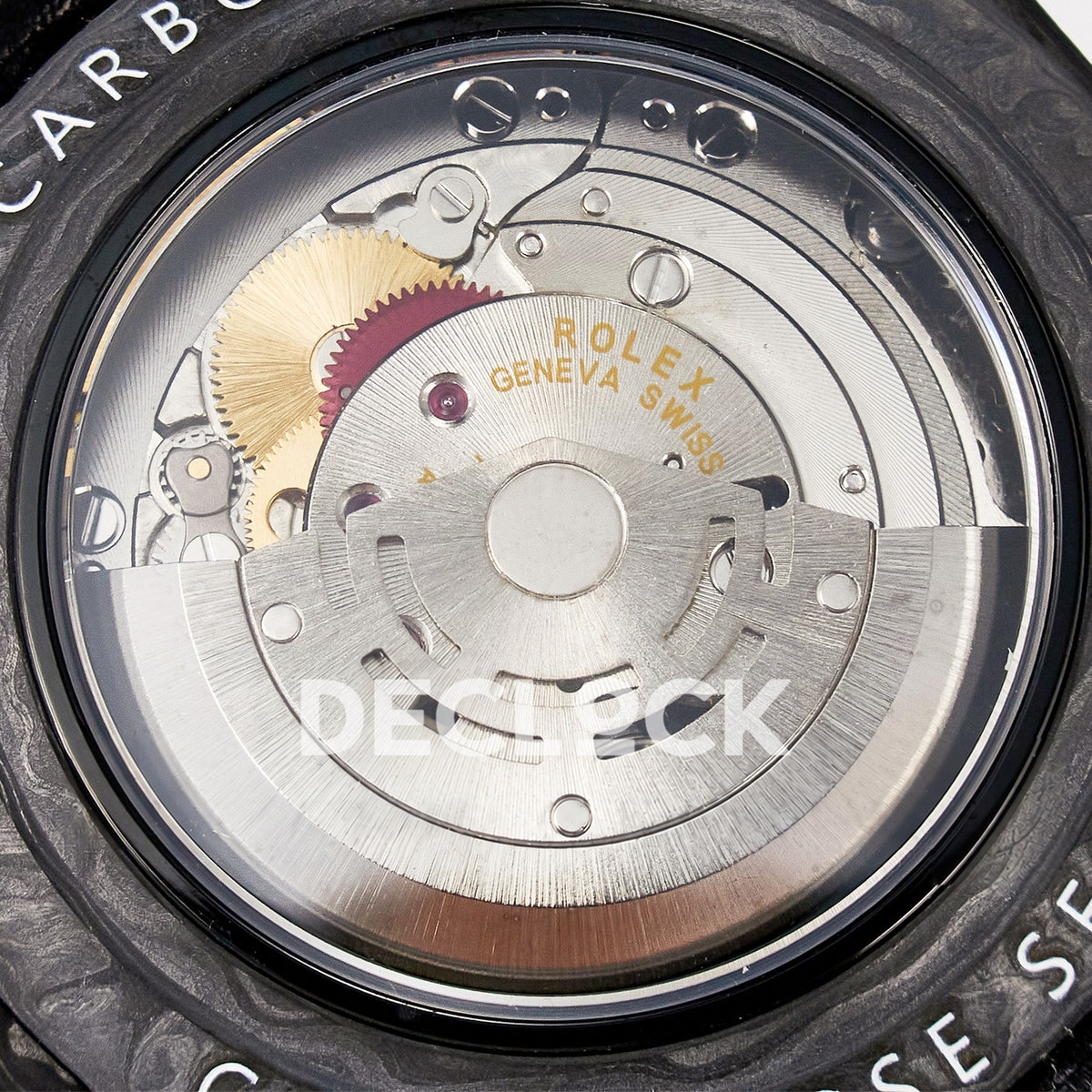 Rolex GMT-Master II Custom Carbon Rose Gold DIWF SA3186 replica - movement angled