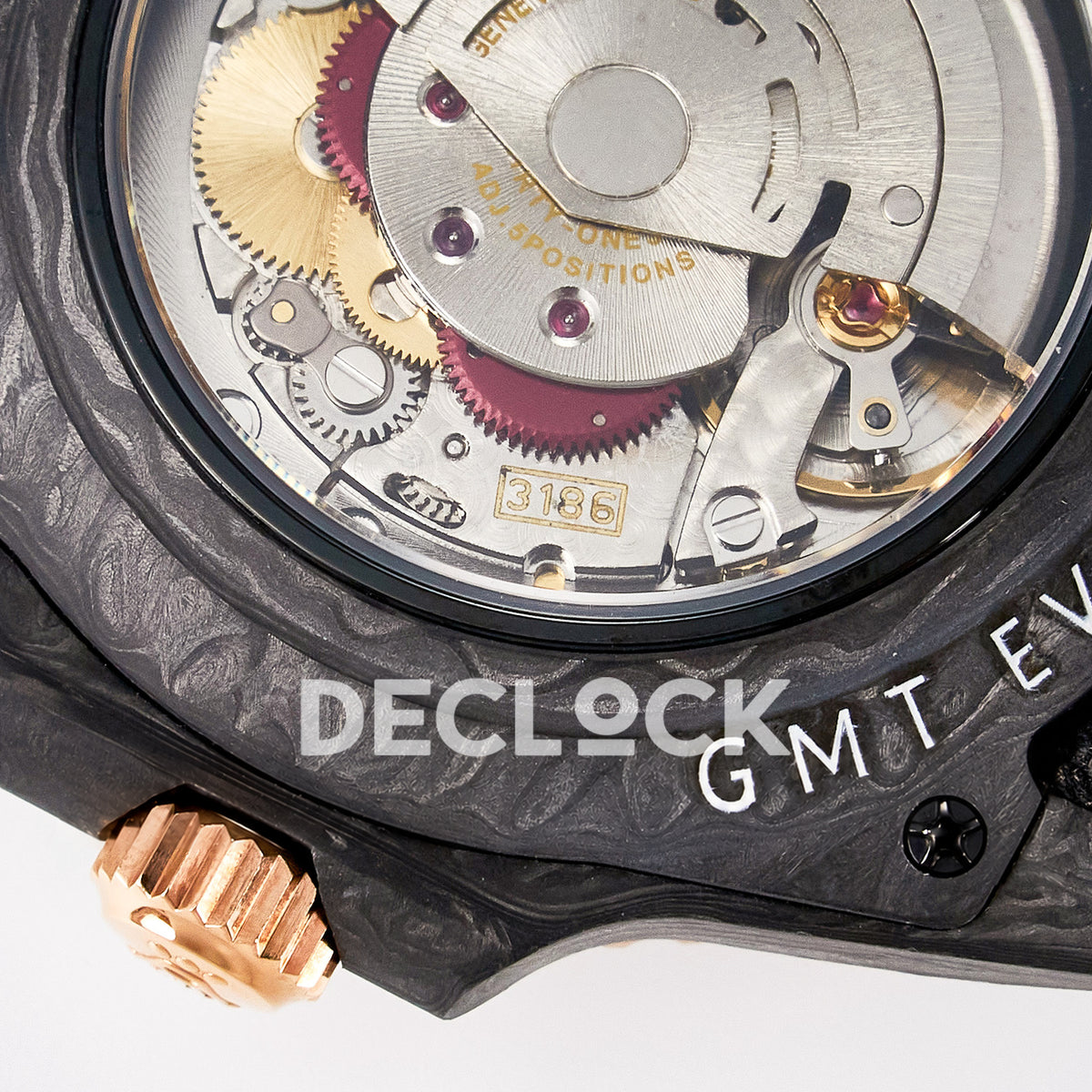 Rolex GMT-Master II Custom Carbon Rose Gold DIWF SA3186 replica - movement detail