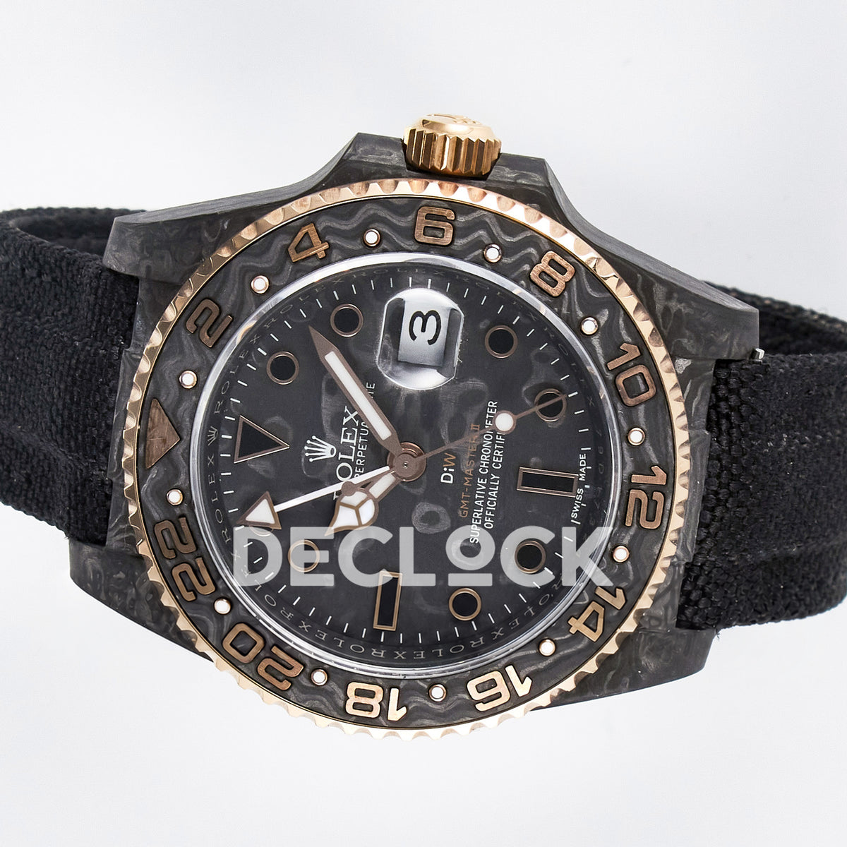 Rolex GMT-Master II Custom Carbon Rose Gold DIWF SA3186 replica - rotated dial