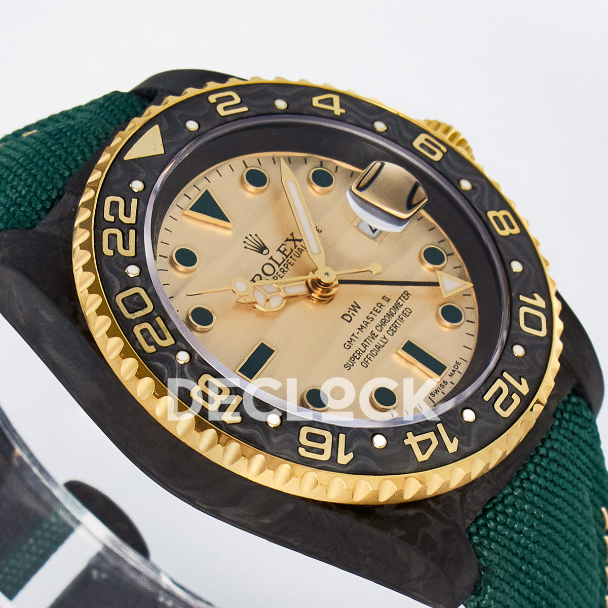 Rolex GMT-Master II Custom Carbon Yellow Green Strap DIWF SA3285 V2 replica - angled left