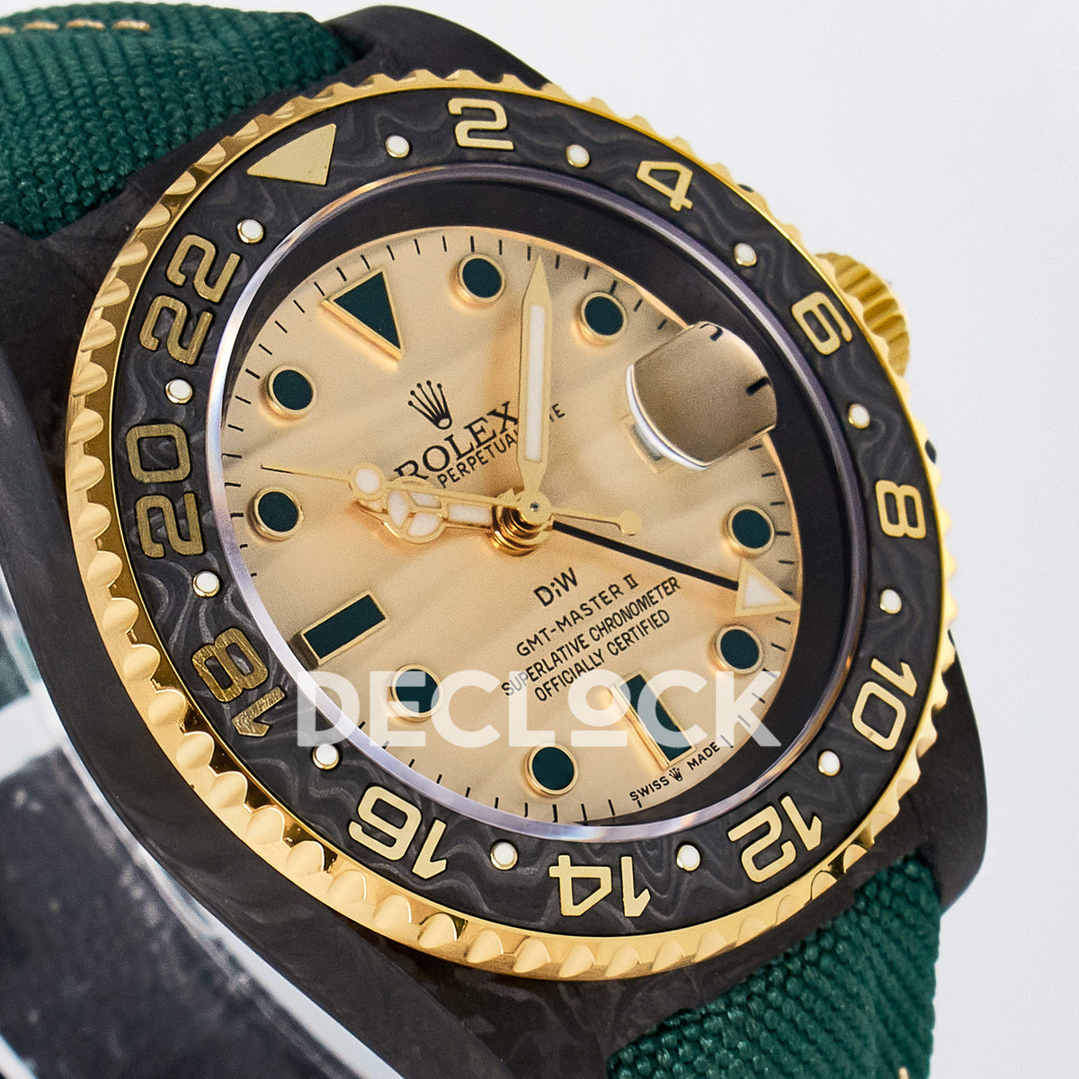 Rolex GMT-Master II Custom Carbon Yellow Green Strap DIWF SA3285 V2 replica - angled right