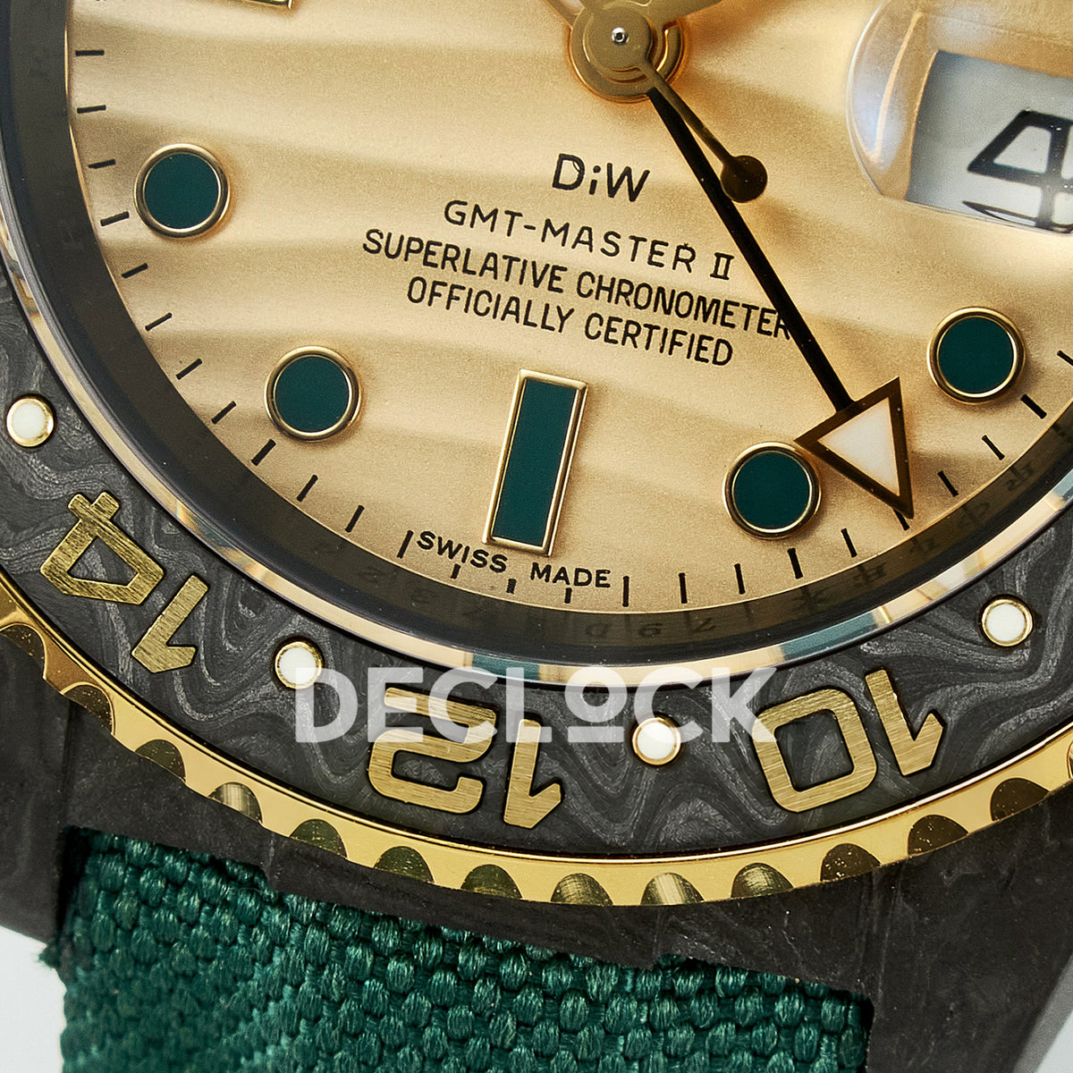 Rolex GMT-Master II Custom Carbon Yellow Green Strap DIWF SA3285 V2 replica - bezel close up