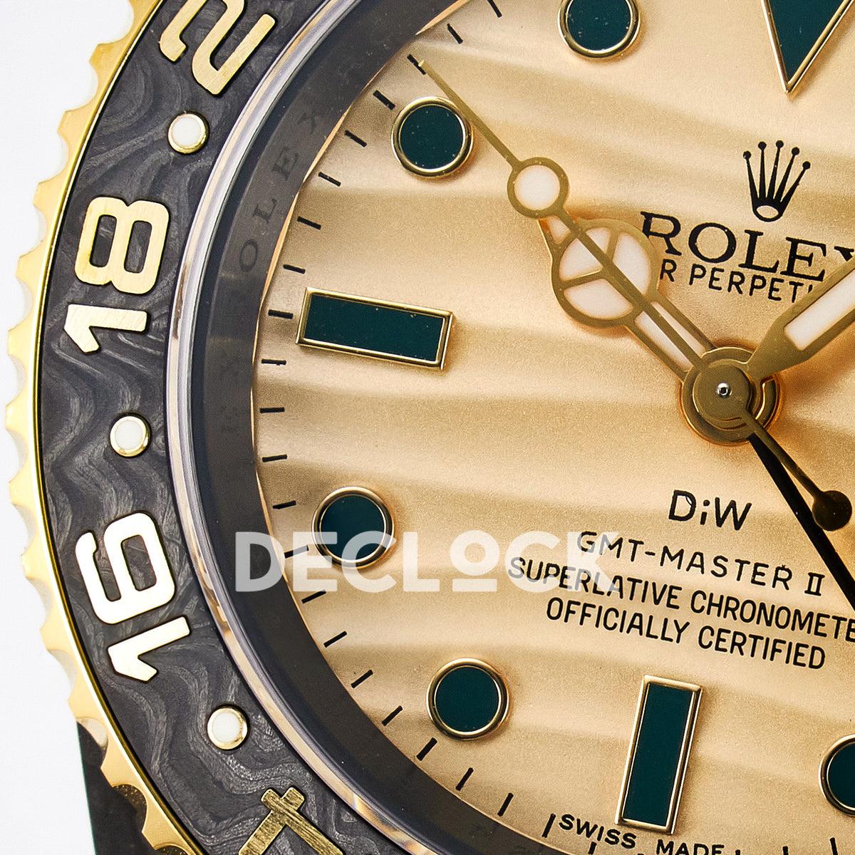 Rolex GMT-Master II Custom Carbon Yellow Green Strap DIWF SA3285 V2 replica - dial left