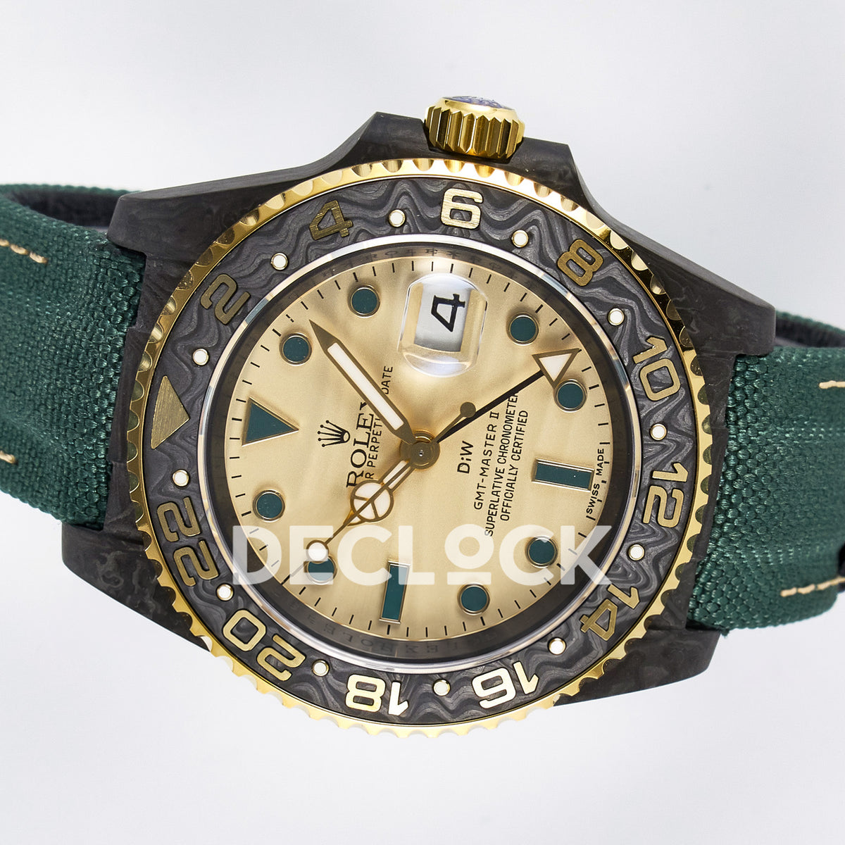 Rolex GMT-Master II Custom Carbon Yellow Green Strap DIWF SA3285 V2 replica - rotated dial