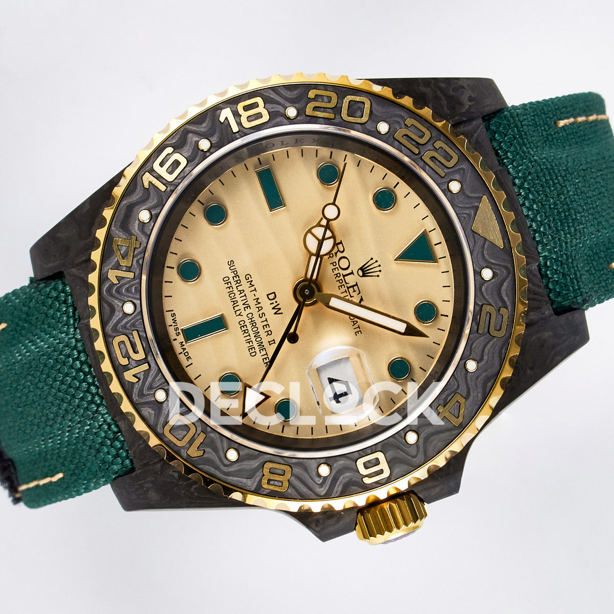 Rolex GMT-Master II Custom Carbon Yellow Green Strap DIWF SA3285 V2 replica - rotated front