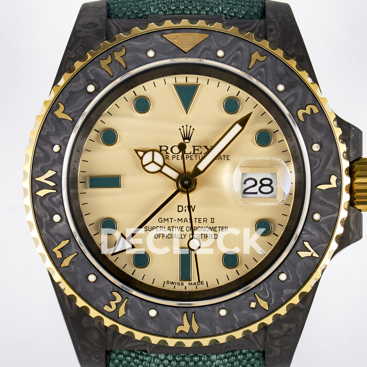 Rolex GMT-Master II Custom DiW Carbon Yellow DIWF SA3285 V2 replica - dial close up