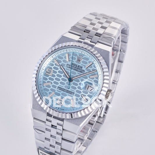 Rolex Land-Dweller 40mm 127334 Blue Dial Steel 3BF replica - angled view