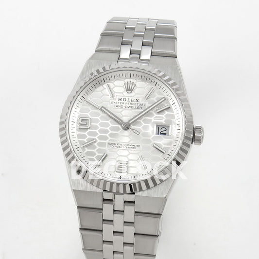 Rolex Land-Dweller 40mm 127334 White Dial Steel Clean replica - angled view