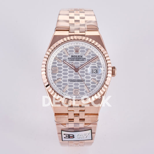 Rolex Land-Dweller 40mm 127335 White Dial Rose Gold Tone 3BF replica - front view