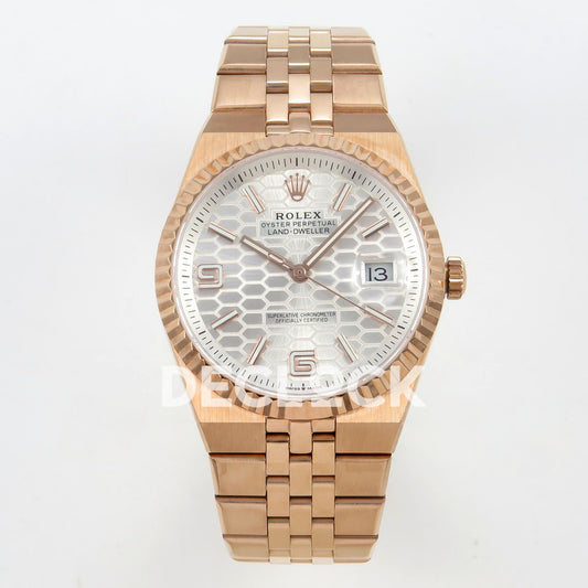 Rolex Land-Dweller 40mm 127335 White Dial Rose Gold Tone Clean replica - front view